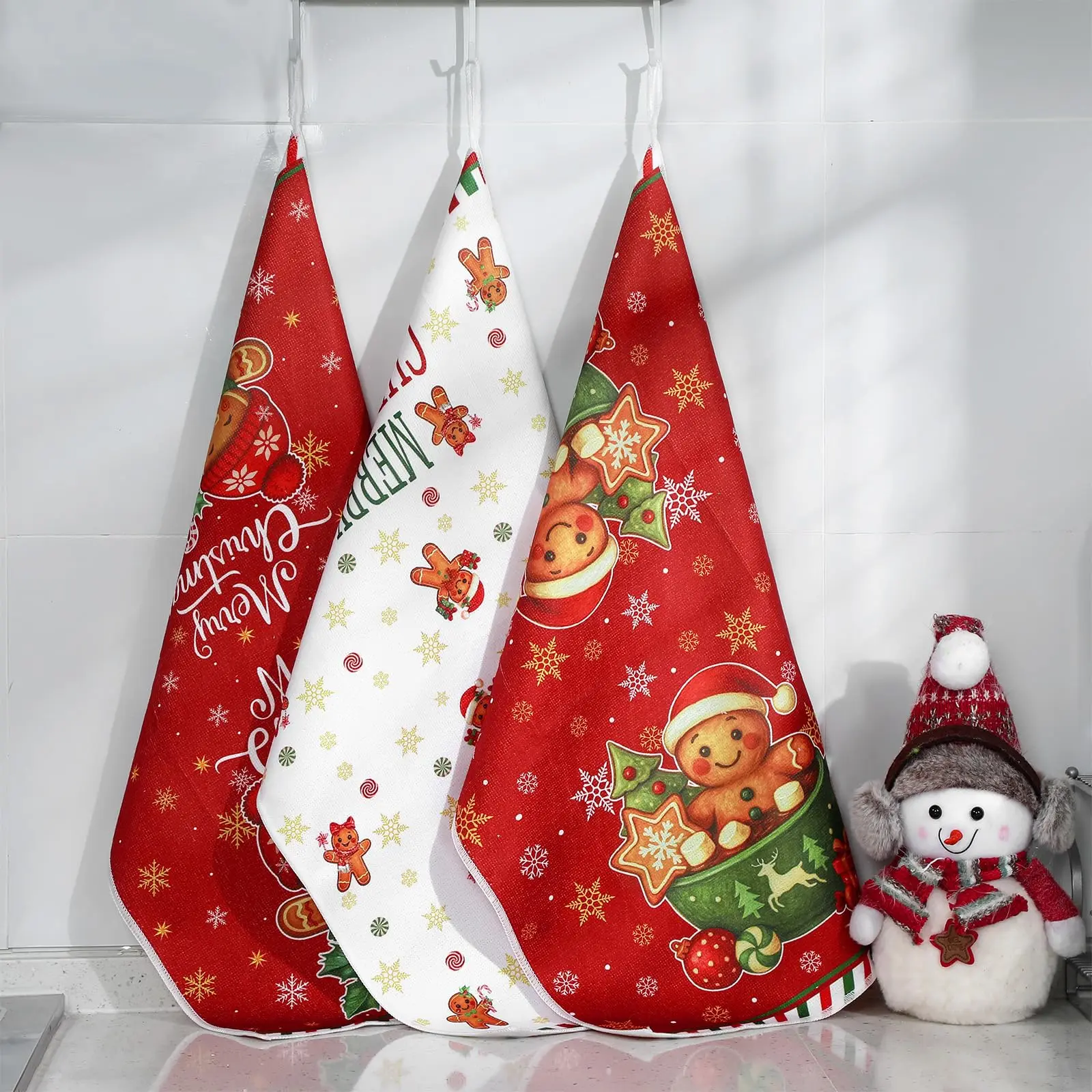 2Pcs Christmas Kitchen Towels (40x60cm) - Funny Gingerbread Design, Decorative Hand/Tea Cloths for Cooking, Kitchen/Bathroom
