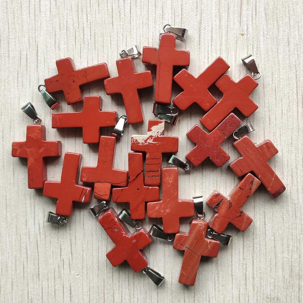

wholesale 12pcs/lot fashion good quality natural red stone cross pendants Charms fit Necklaces jewelry making free shipping