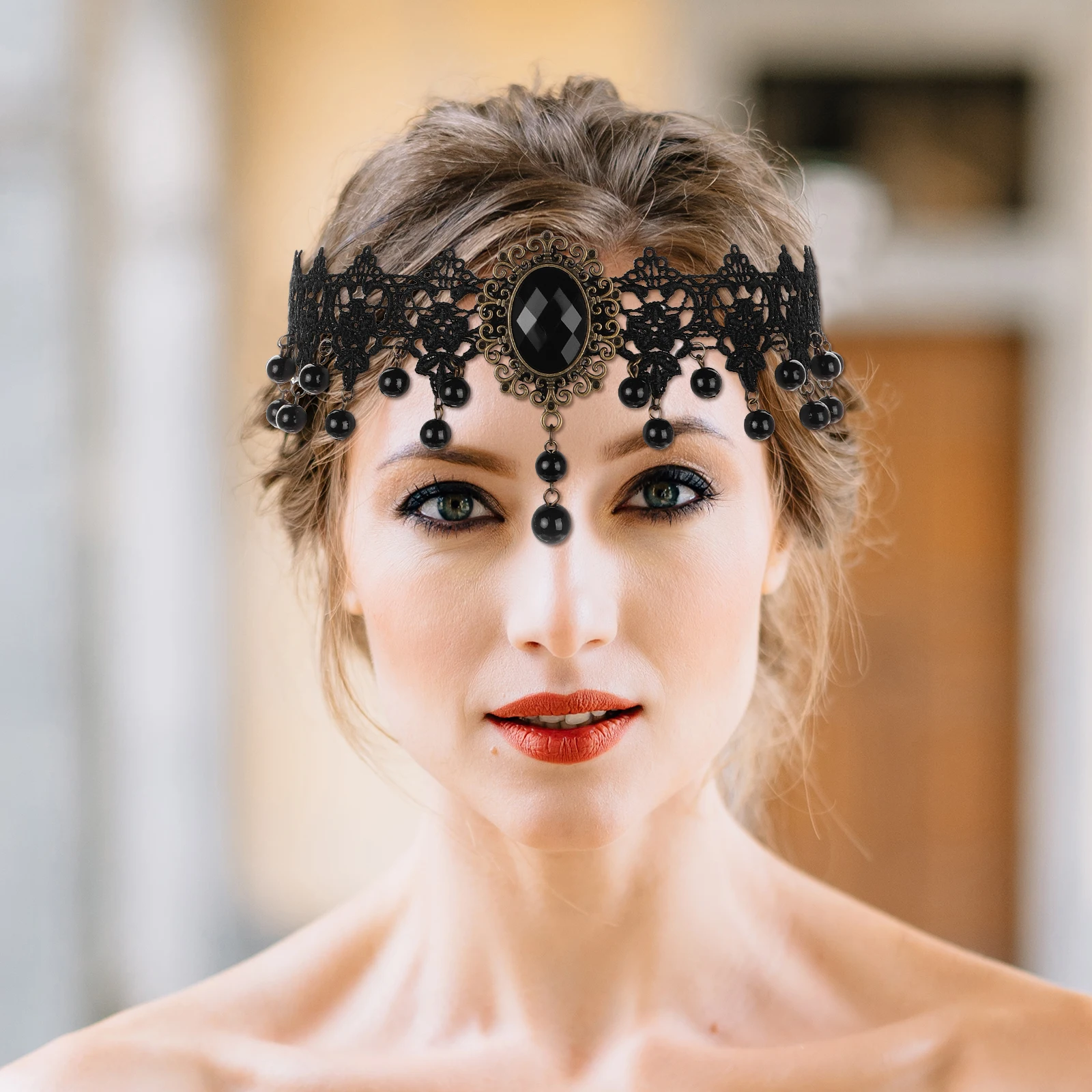 

Gothic Halloween Accessories Black Velvet Lace Choker Headb Women Hair B Vintage Costume Props Tassel Headdresses Boho Jewelry