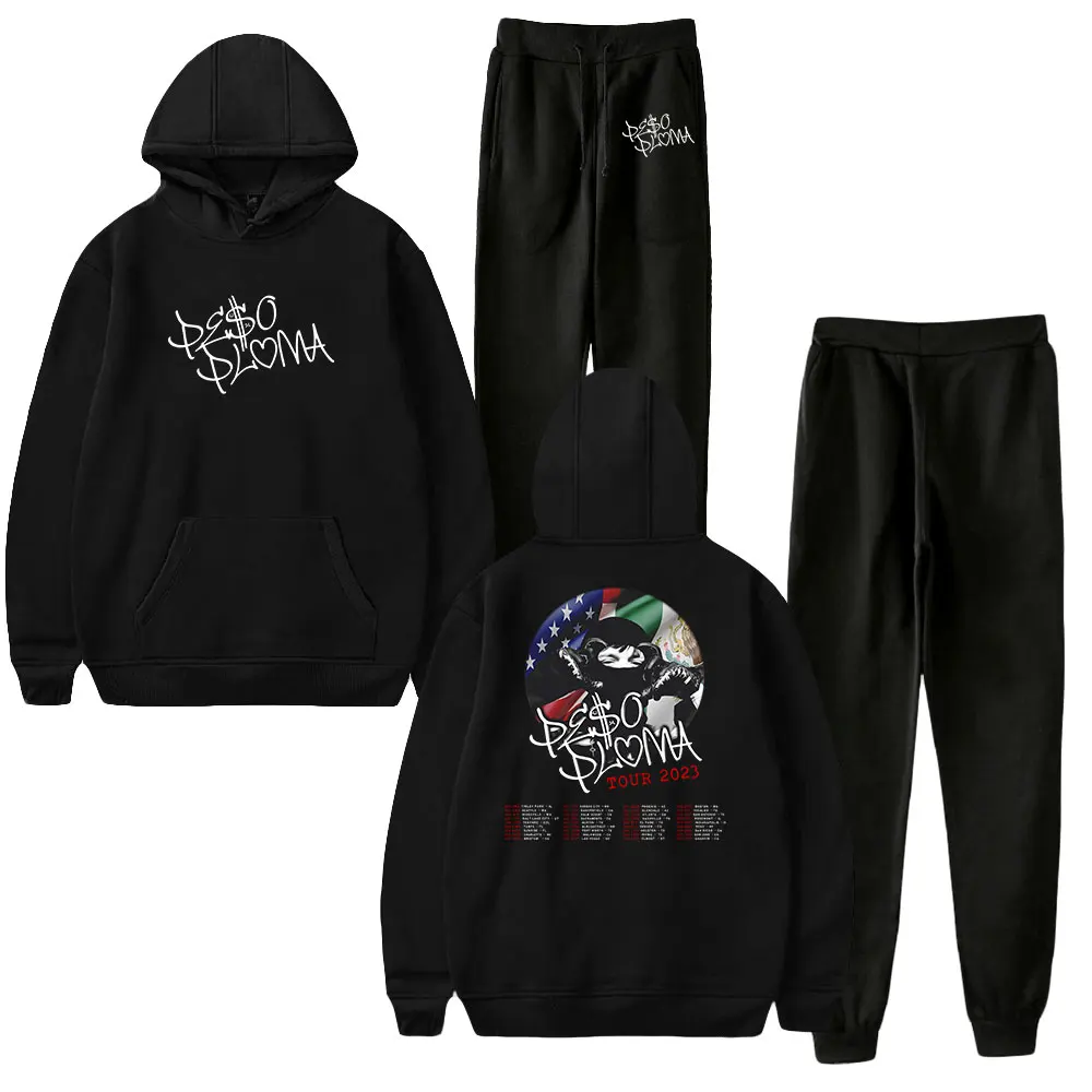 Peso Pluma Flag Tour Merch Hoodie Jogger Pants Two Piece Set Sweatshirts+Sweatpants 2023 World Tour Clothes Women Men's Set