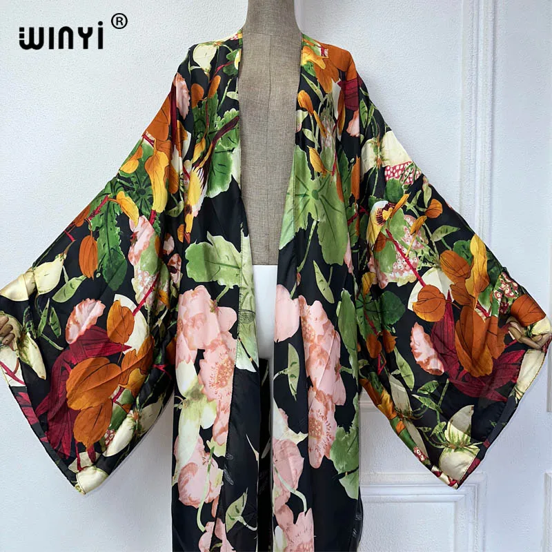 2024 WINYI letni nadruk kostium kąpielowy elegancki afrykański sweter damski boho seksowny wakacyjny Kimono z długim rękawem moda abaya