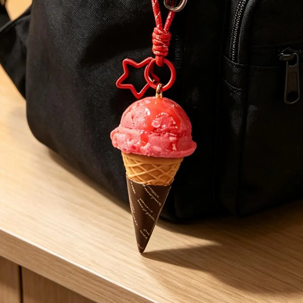 Key Chain with Braided Lanyard Ice Cream Cone Keychain Pendant Braided Lanyard Bag Charm Backpacks Hanging Accessory for Kids