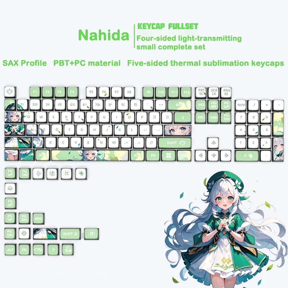 Teclas con temática Genshin Impact, teclas con 125 teclas, PBT, perfil SAX de Anime, tapa de Teclado mecánico para MX, decoración de teclado de juego multifunción