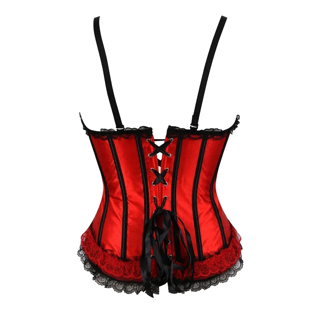 Corset for Woman Vintage Strap Corsage Gothic Satin Corsets Zip Up Bustier Padded Cup Overbust Carnival Party Costumes Plus Size