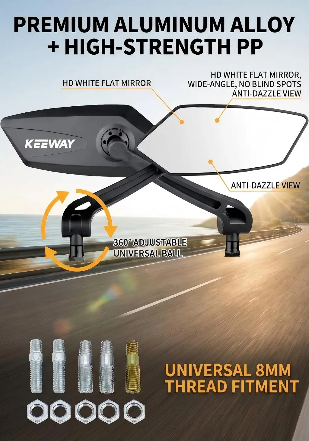 Motorcycle Rear view Mirrors For Keeway 50 Vieste 300 Zahara RKV RKF 125 RKS 150 Adjustable Rear view Side Mirrors Accessories