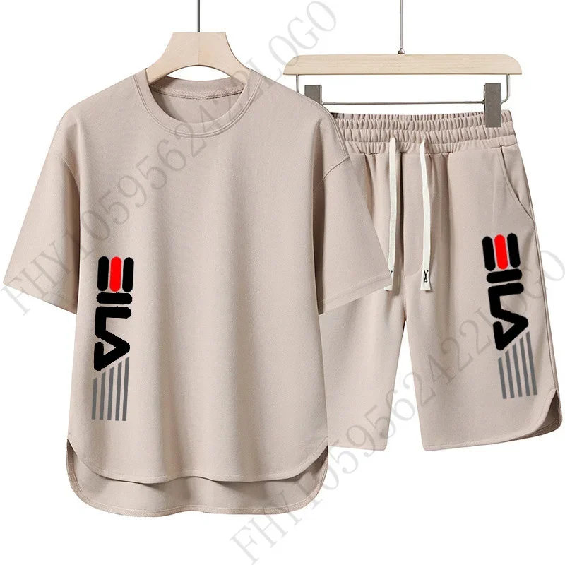

Men's breathable round-neck T-shirt + shorts - Two-piece summer fashionable outdoor fitness jogging casual sports outfit
