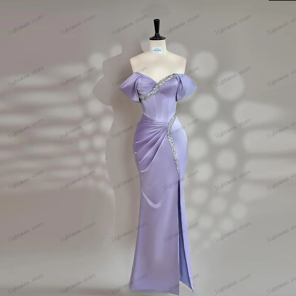 Elegante avondjurken satijnen galajurk paillettenapplicaties uit de schouder gewaden voor vrouwen charmante vestidos de gala aangepast