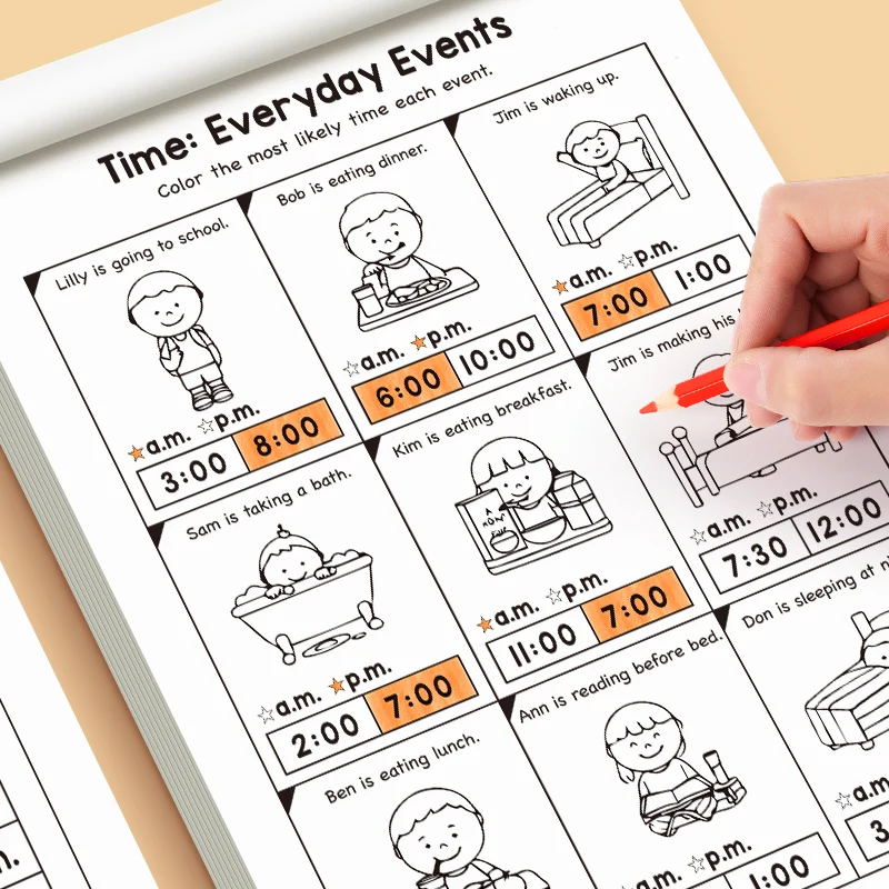 32-pagina vertelt tijd Oefening Tijd Cognitie Speelgoedboek Interactief spelboek over tijd Plezier Tijd Speltekening Leerboek