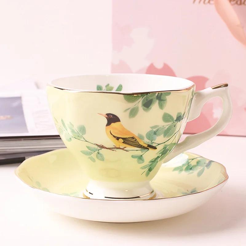 Tangshan Bone Porcelain Cup Bone Porcelain Bird Song Flower Fragrance Coffee Cup Plate Creative Gift