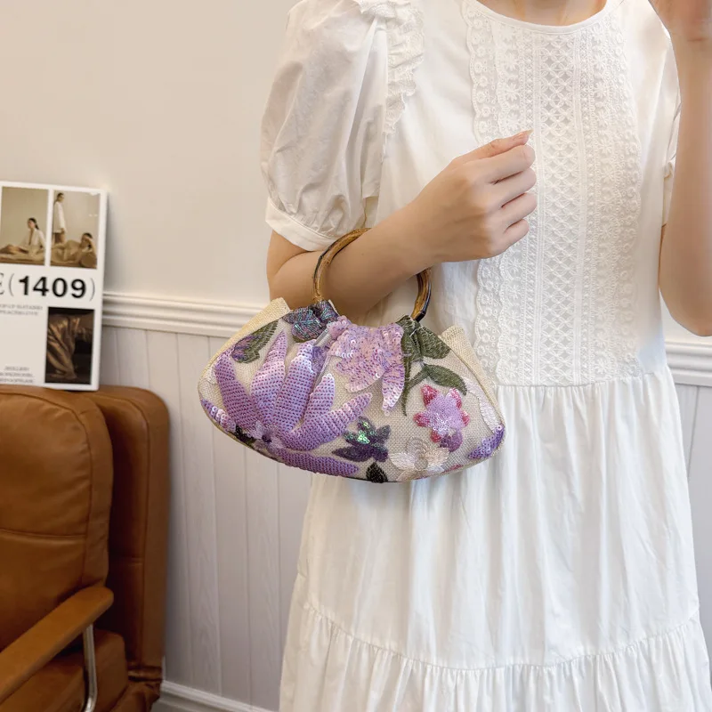 

Fashion Designer Wrist Bag Women Cloth Handbag Sequin Dinner Pocket Circular Ring Handbag Mobile Phone Luxury Touch