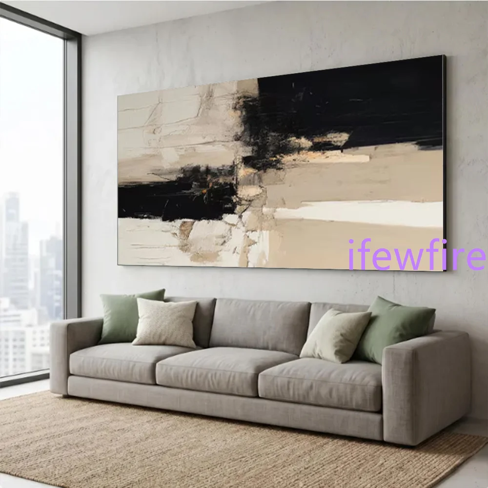 100% Handmade Abstract Oil Painting on Canvas Mural Thick Layer Black gray white Wall Art Picture for Living Room Decor Image