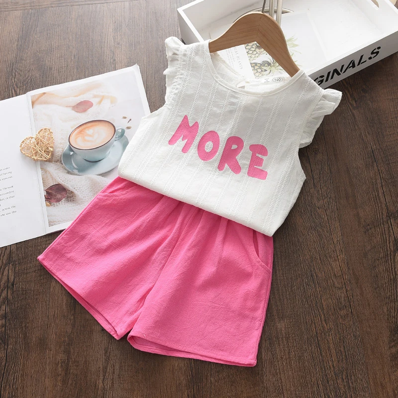 Girls Clothes Set New New Summer Fashion Sleeveless T-shirt+Shorts 2Pcs for Girl Children Kids Clothing Set Suit for 3-7 Years