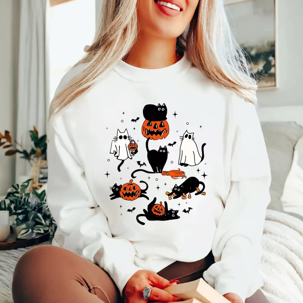 

Cute Halloween Ghost Boo Cat Sweatshirt Halloween Cat Shirt Halloween Pumpkin Cat Sweater Autumn Long Sleeves Sweatshirt