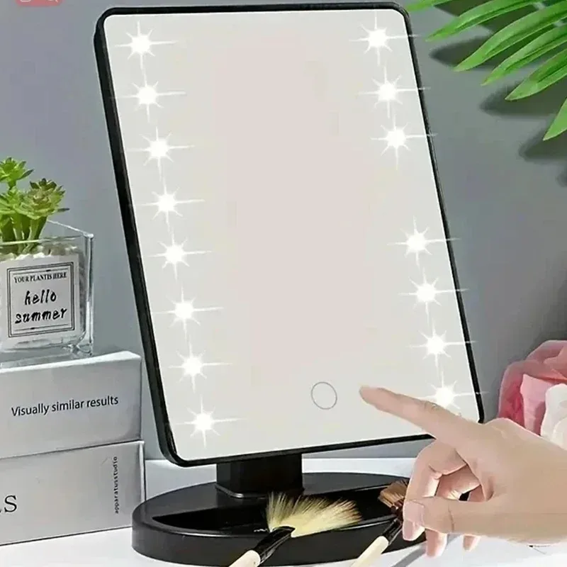 

16 LED Makeup Mirror Table Type Single Side Portable Desktop Beauty Mirror Student Dormitory with Light Makeup Rotating Storage