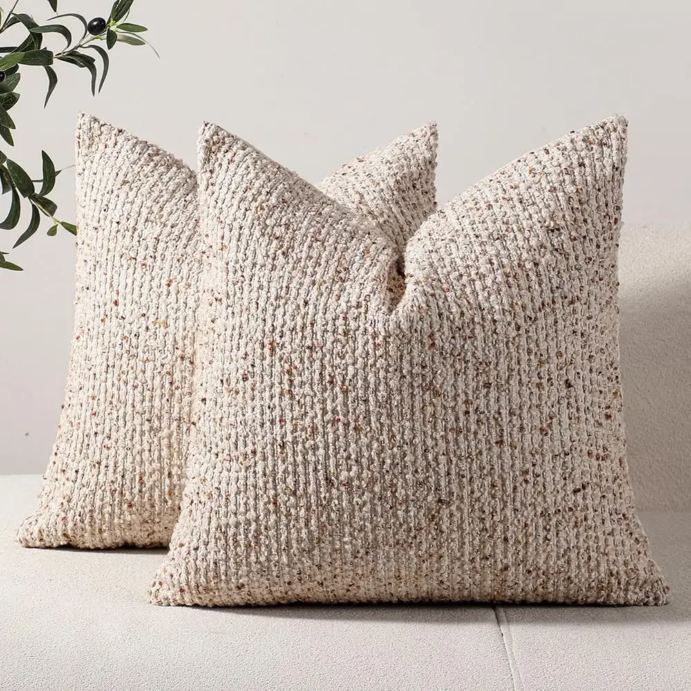 Striped Throw Pillow Covers Set of 2 Textured Boucle Chic Morden Boho Accent Farmhouse Square Decorative Couch Pillow Covers