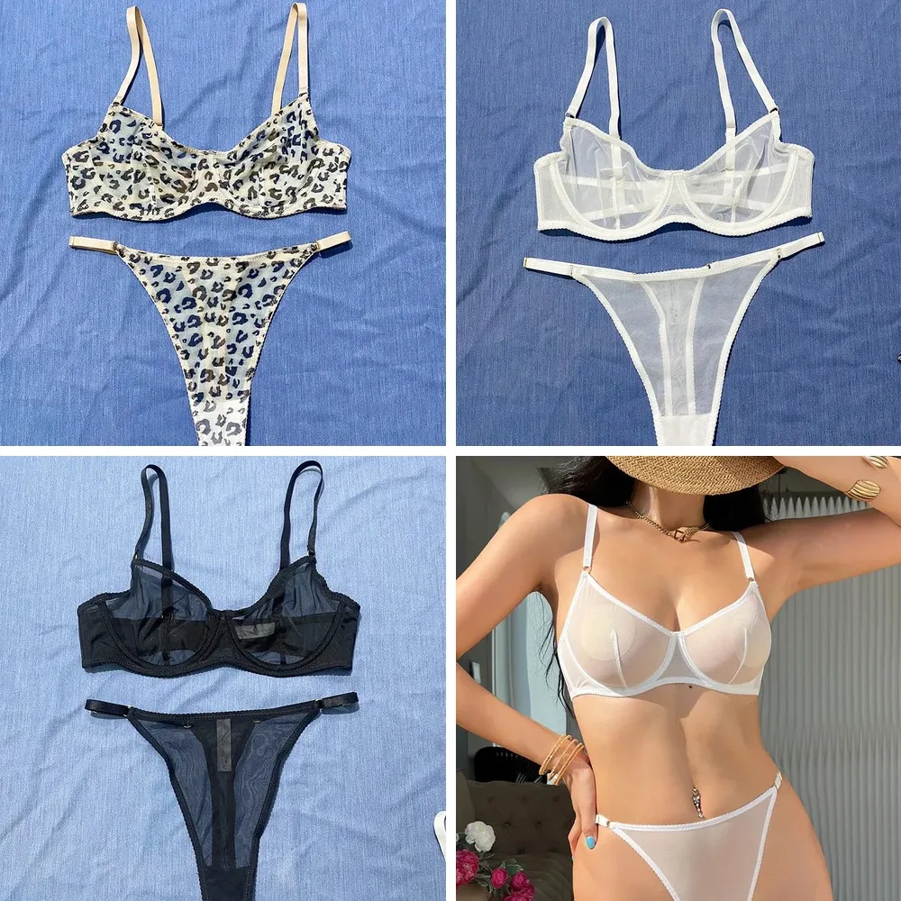 

Sexy Leopard Print Bra & Panty Set Mesh Lingerie Large Size Comfortable Breathable
