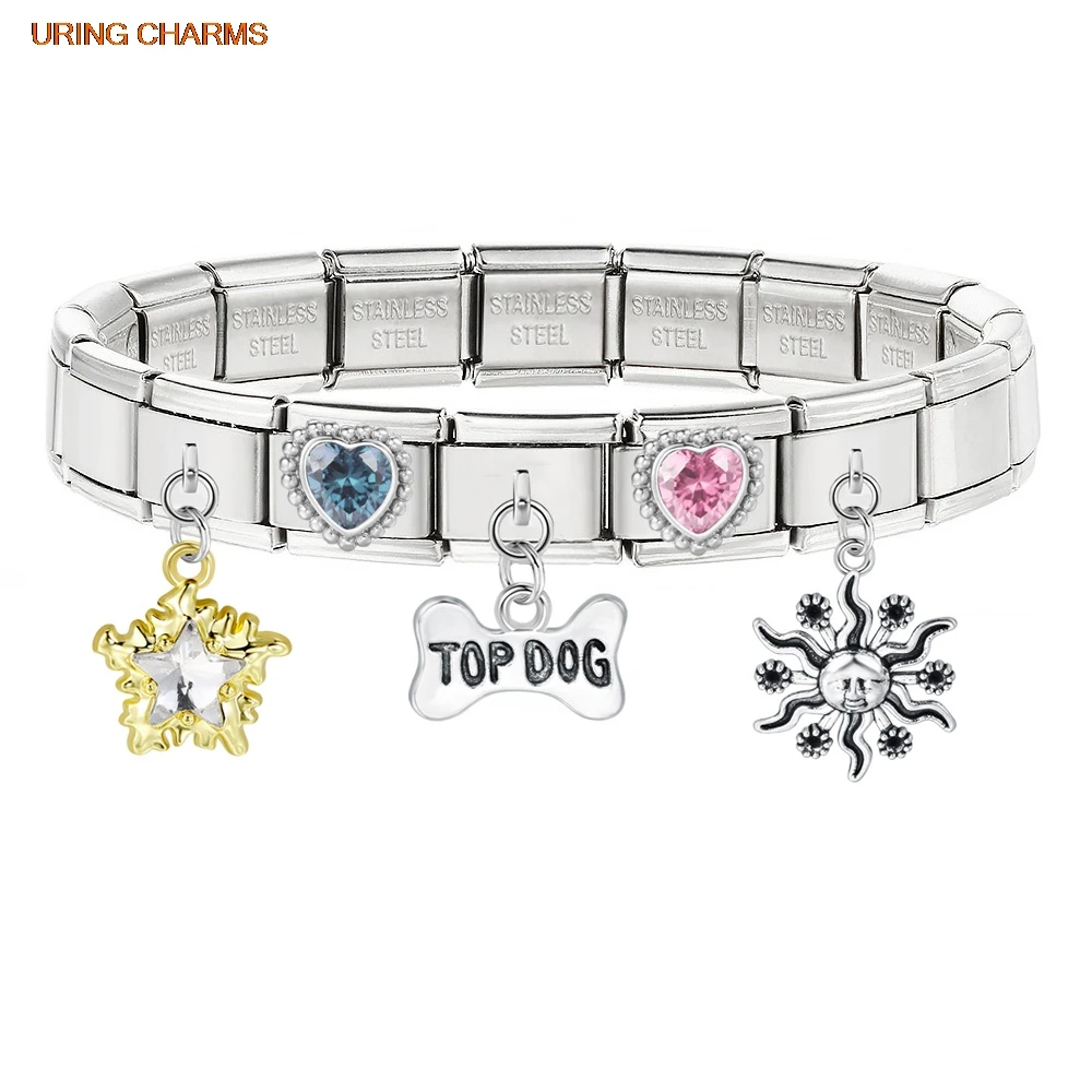 Elastic Charm Pendant Heart Cake Star Bag Airplane Italian Link fit 9mm Bracelet Making Stainless Steel Fashion Jewelry DIY