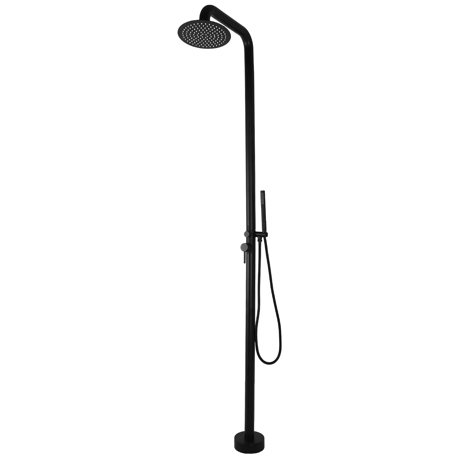 

2-Function Height Adjustable Outside Showers Floor Mounted Matte Black Shower Kit with Showerhead for Backyard Garden Pool Beach