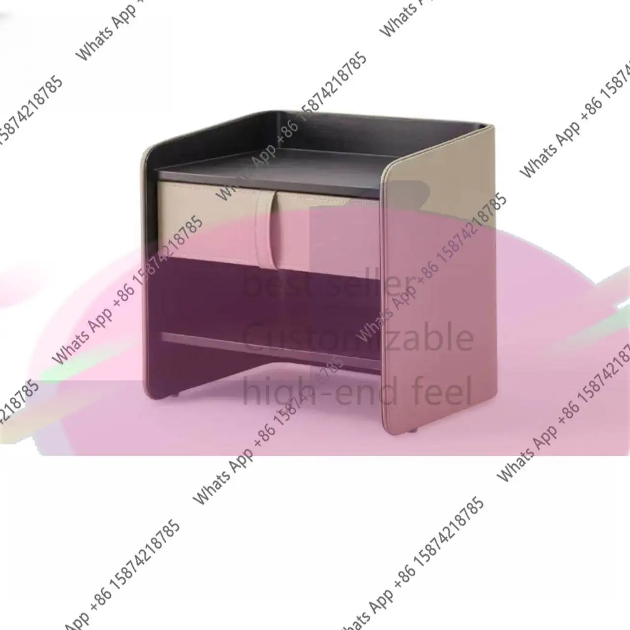 eY-Italian minimalist bedside table high-end design microfiber leather smoked wood high-end designer