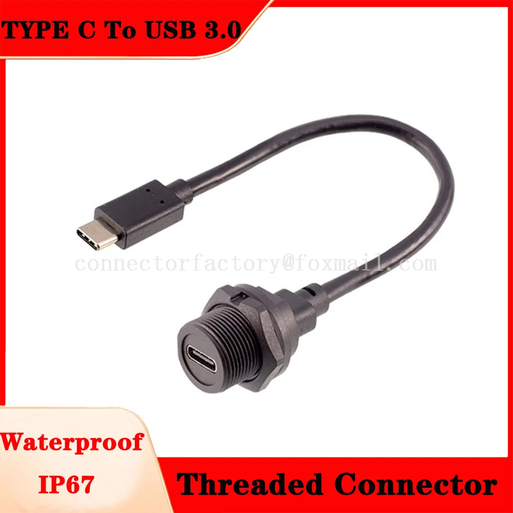 

TYPE C To USB 3.0 Threaded Data Connector Waterproof IP67 Male Female Plug Socket PC Board Installation Socket With Cable Plug