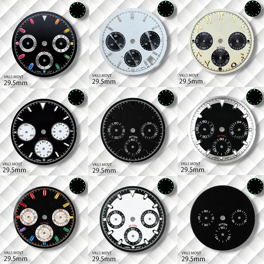 

29.5mm S Logo DTN Panda Dial Fit VK63 Movement Green Luminous Latest styles Dial Watch Modification Accessories