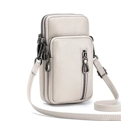 Bolso de mensajero cruzado ligero para mujer, bolso de hombro pequeño de cuero de vaca, bolsillo de múltiples compartimentos, bolso Vertical para teléfono