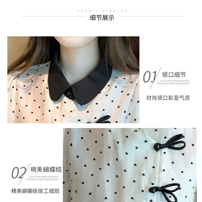 الخريف طوق البولكا نقطة قميص للنساء الخريف نمط جديد بلوزة من الشيفون