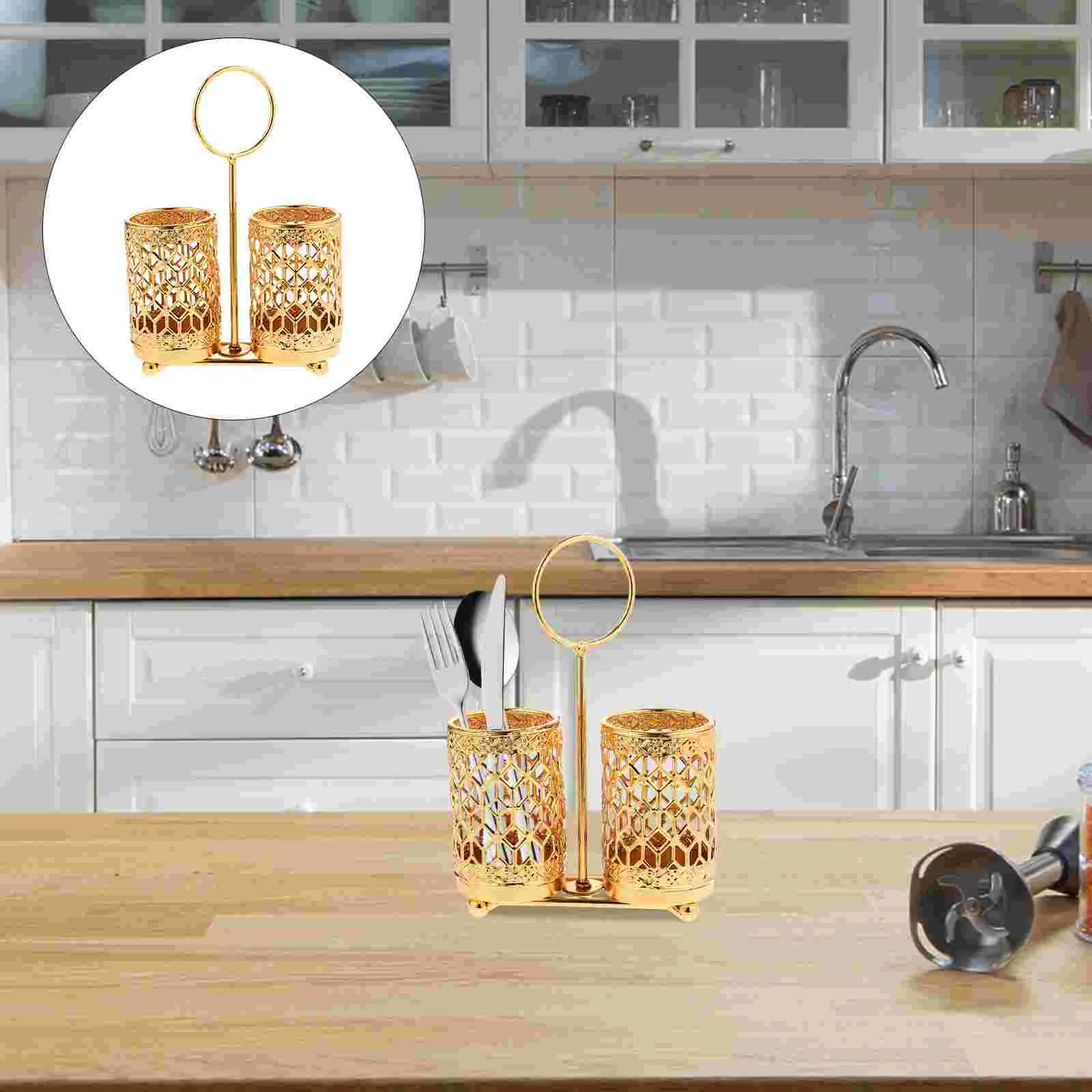 

Utensil Drain Rack Cutlery Kitchen Chopstick Holder Wrought Iron Cuisine Golden Organizer