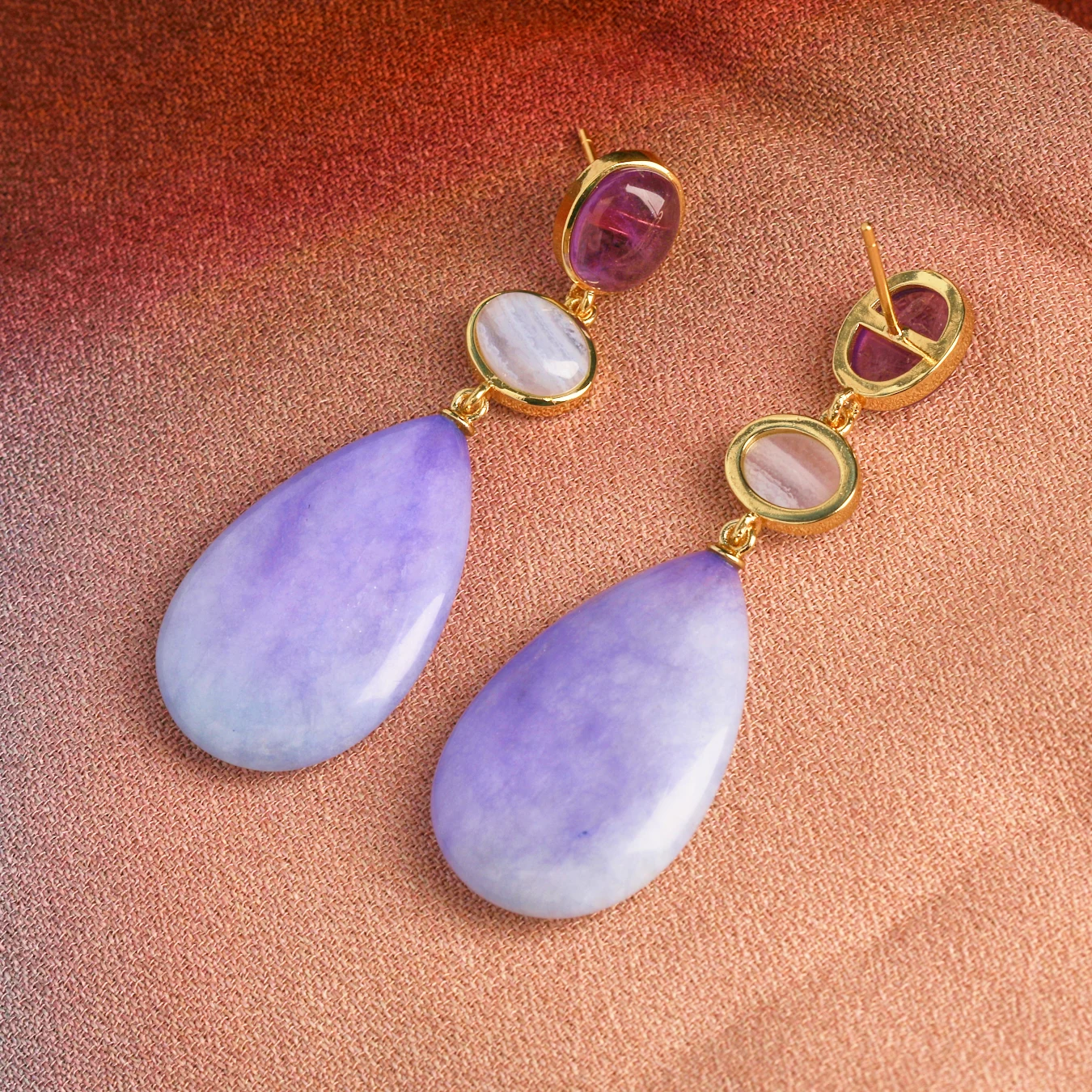 High Quality Natural Rose Quartz Jade Teardrop Pendant Earrings Fashion Dangle with Hot New Style Amethyst High Quality Hot Sale