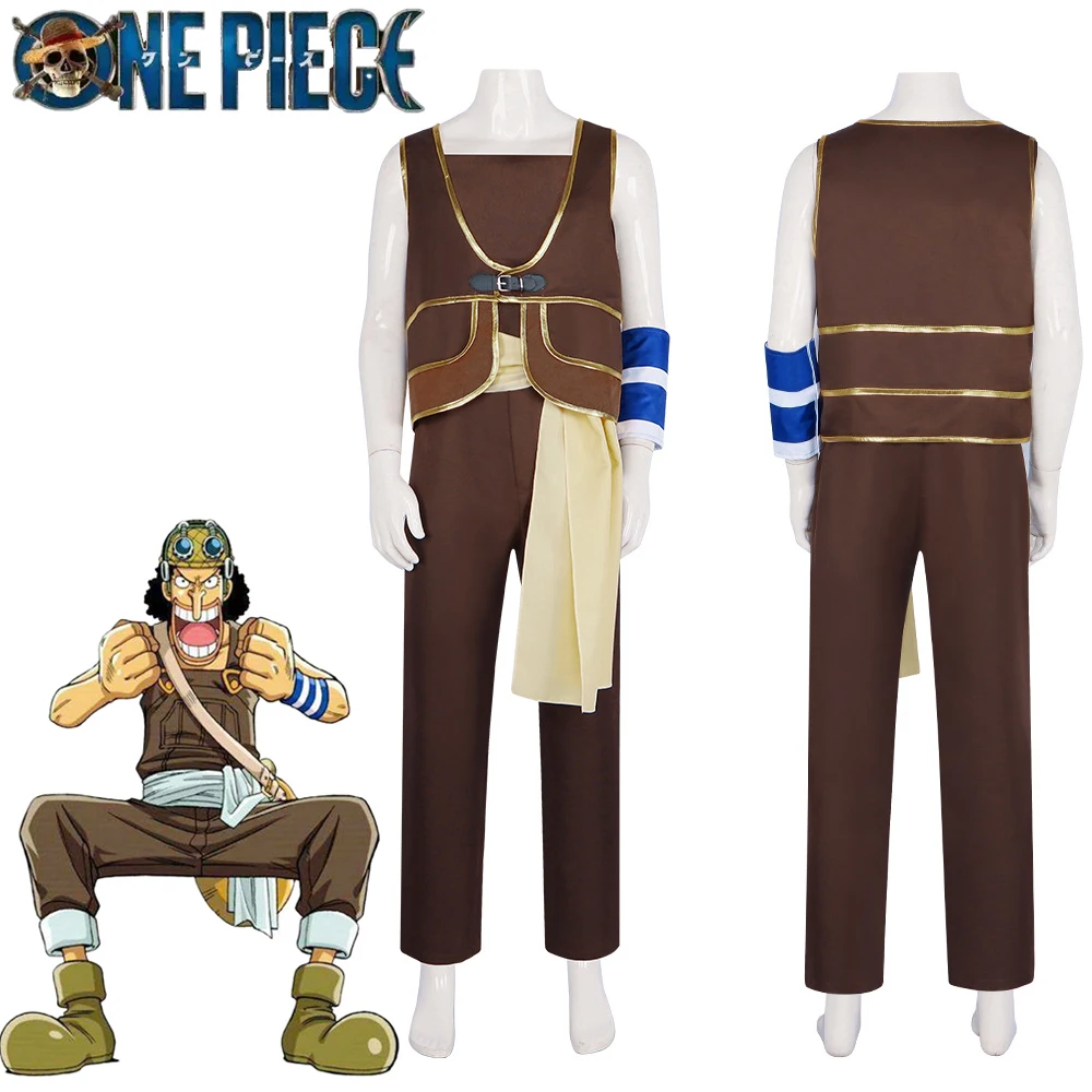 ONE PIECE Usopp Anime Cosplay Costume Tops Pants Wristbands Belts Headscarves Uniform Outfit Halloween Party performance Clothes