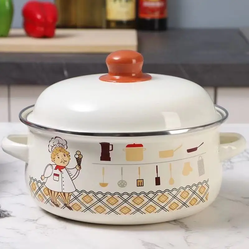 

Enamel Soup Pot Thickened Kitchen Cookware Baby Food Pot Hot Milk Boiling Spaghetti Oat Pot