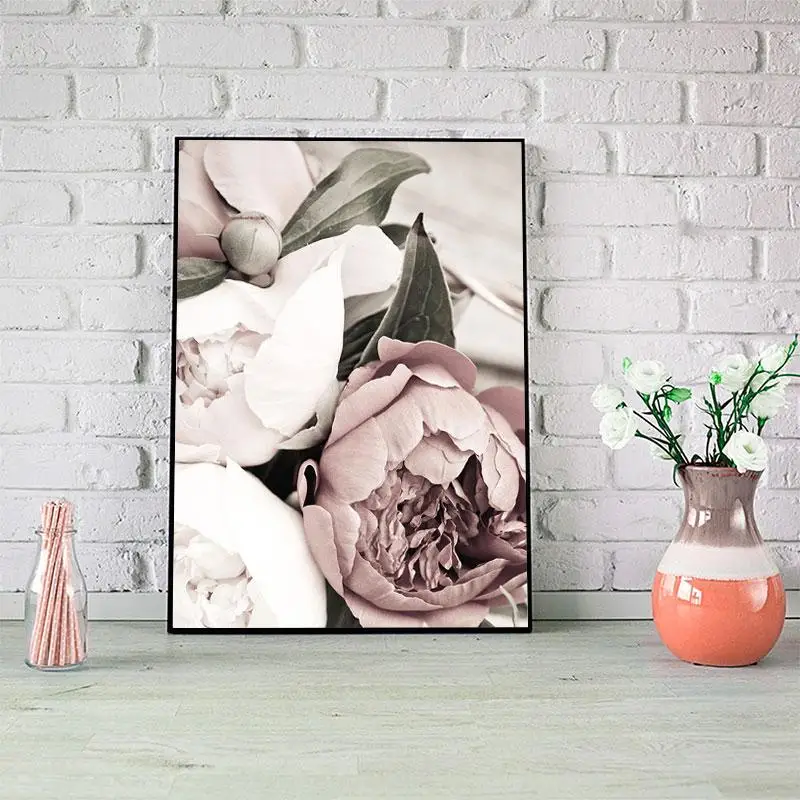 Pink Flower Leaf Plant Poster Nordic Botanical Canvas Painting Print Wall Art Decoration Picture Home Decoration