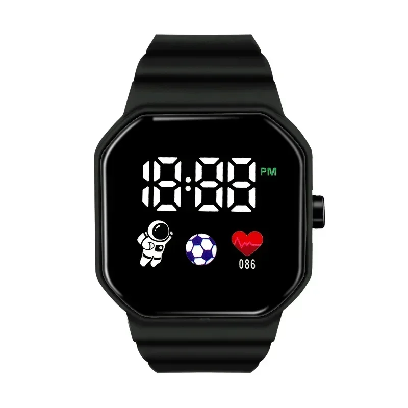 Reloj LED con esfera cuadrada para niños, reloj electrónico para niños, reloj inteligente con latido del corazón de astronauta, fútbol, visualización del tiempo PM, se puede cambiar