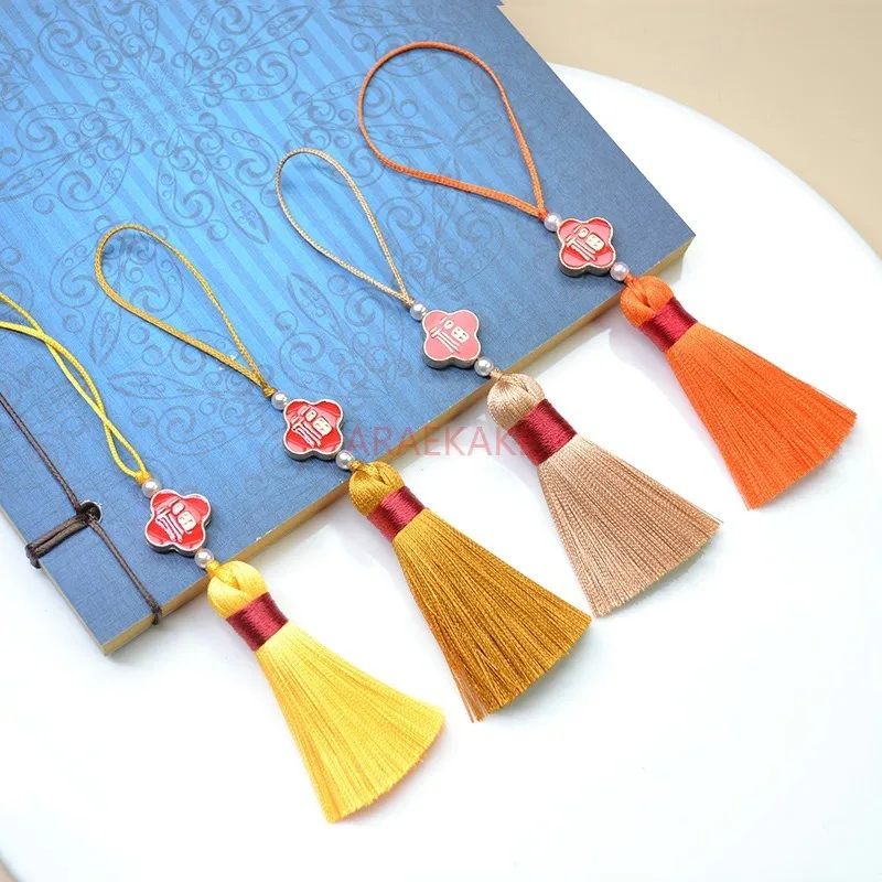 Pequeno Tassel Bookmark Bag, Fan Pendant, Handmade Pendant, Acessório Estilo Antigo, 1Pc