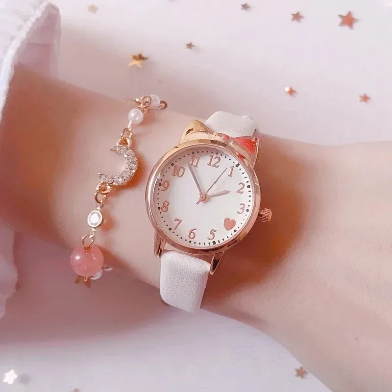 Bonito crianças relógio crianças digital dial conjunto pulseira de couro relógios quartzo grande dial meninas relógio sem caixa montre femme reloj mujer