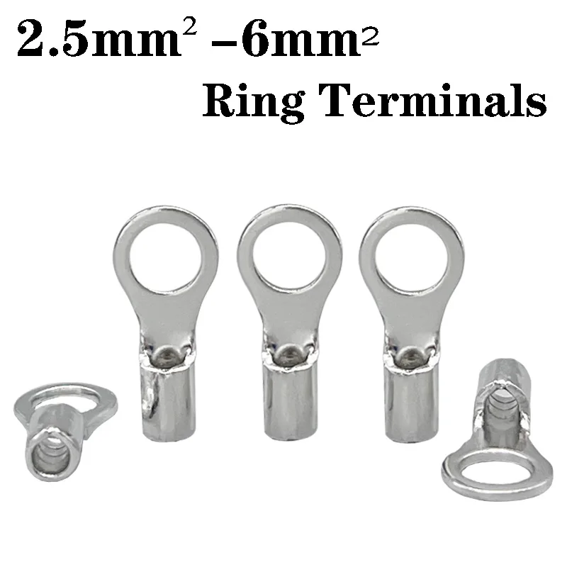 

50-200PCS Non Insulated Crimp Terminals Pure Copper Ring Terminals Use For Cable 2.5-6mm² RNB3.5/5.5-4/6/8/10 Wire Connectors