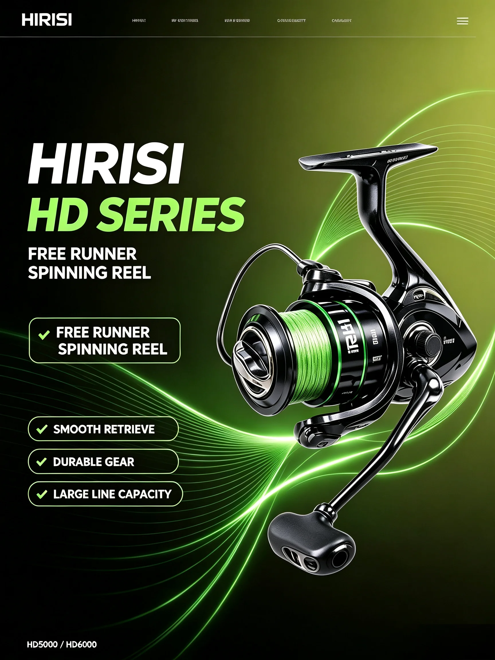 HIRISI HD Serie Free Runner Spinnrolle 6+1BB Karpfenangelrolle HD4000 Metallspule Salzwasser Süßwasser Angelrolle – Detail 1