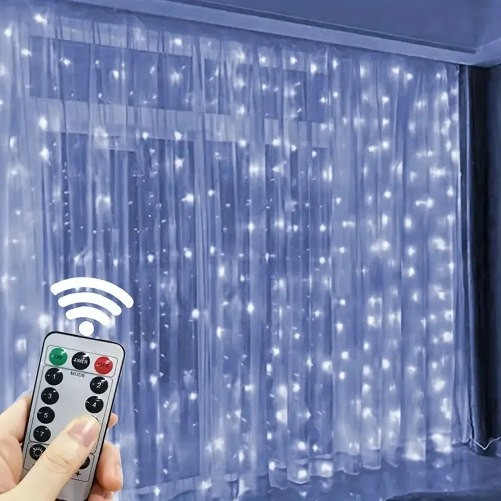 Wedding Garland Fairy Lights Outdoor 8 Mode LED USB Curtain Light String Christmas Tree Holiday Decoration Garden Light