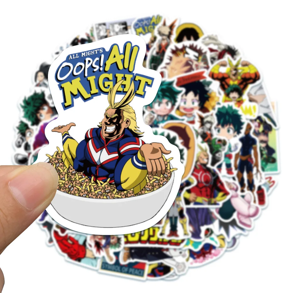 50 قطعة ملصقات أنيمي Kawaii بطلي الأكاديمية Midoriya كل مايت Bakugo Todoroki Mirio Shigaraki سكرابوكينغ القرطاسية ملصق