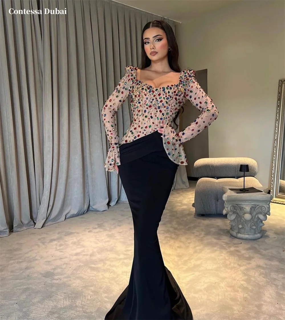 

Contessa Dubai Customized Stylish Trumpet Prom Dress With Hand-sewn crystals Vestidos de noche With sleeve Formal Evening 2025