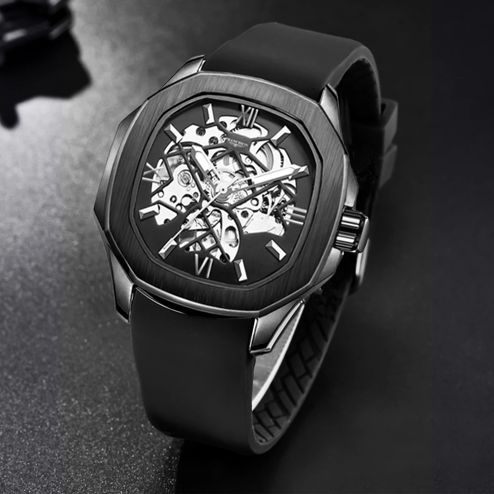 

Francisco Luxury Mechanical Watch for Men Skeleton Design Steel Back Business Automatic Waterproof Wristwatch