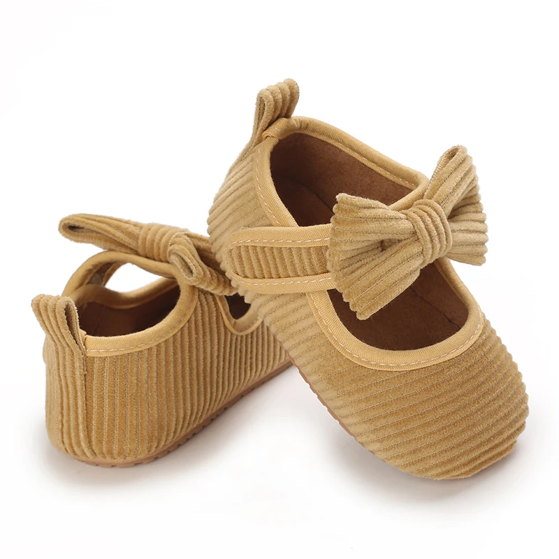 Baby Girl Shoes Corduroy Bow Flats Non-slip Soft Sole Newborn Walker Toddler Formal Sandals