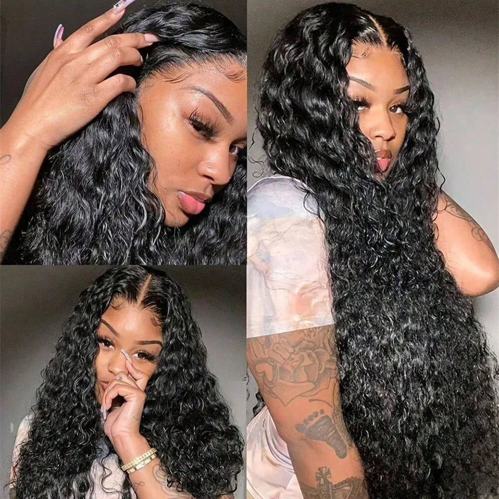 38 40 Inches HD 13x6 Deep Wave Lace Frontal Wigs Brazilian Pre Plucked With Baby Hair 13x4 Transparent Lace Front Wig Water Wave Curly Lace Front Human Hair Wigs For Women 200% Density