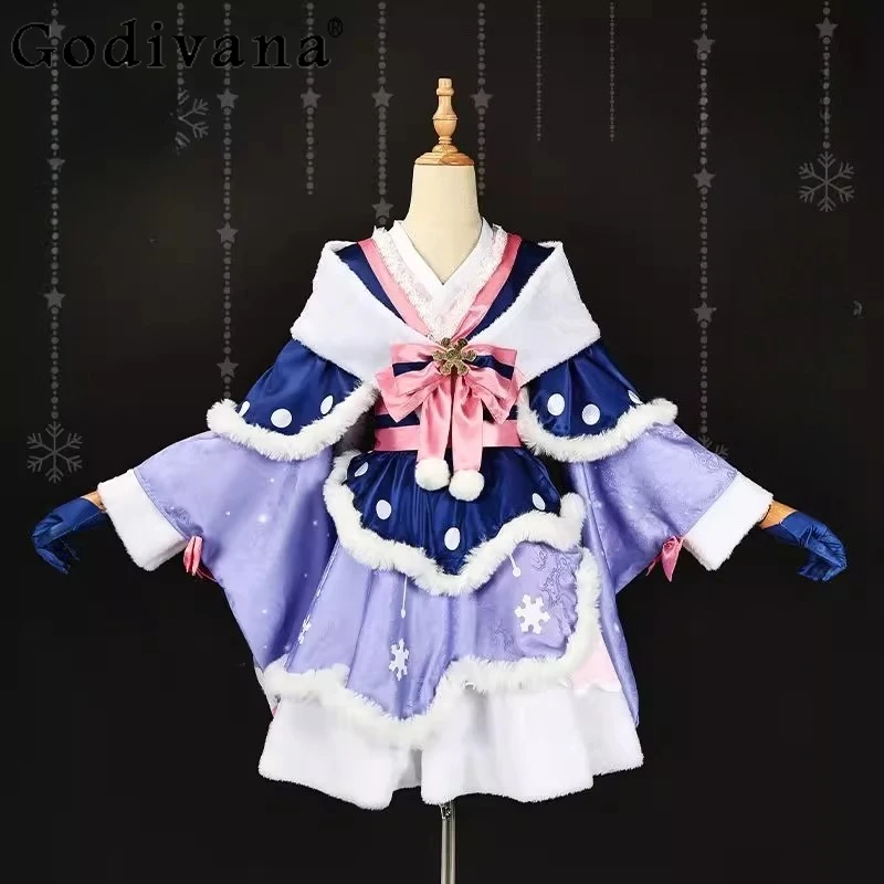 

Snow Cosplay Women's Role Play Full Set Cute Lolita Gorgeous Dress Costumes Outfits Female Christmas Winter Dress Suits
