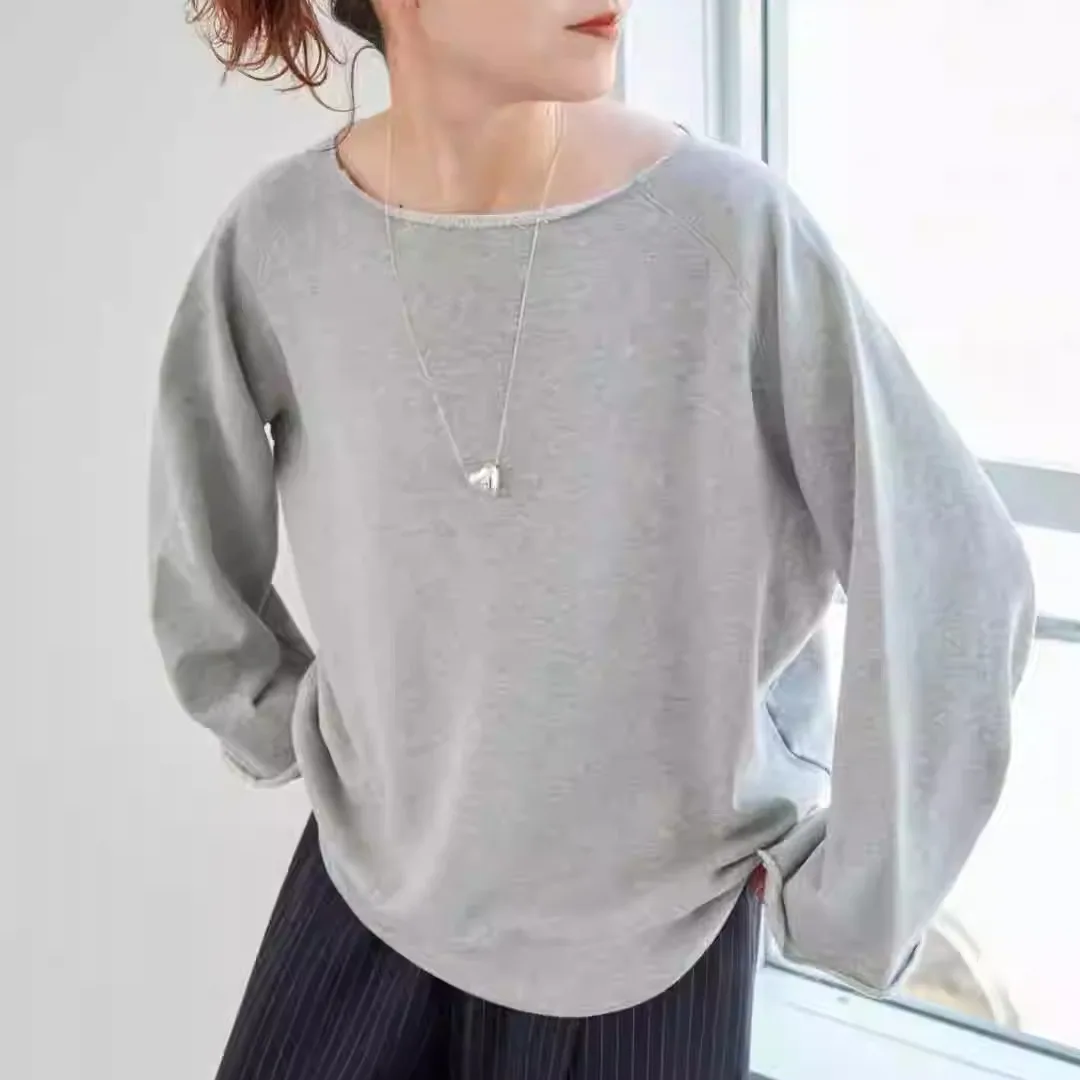 

Свободный однотонный свитер-толстовка, новинка, в японском стиле, вязаный, удобный женский свитер с круглым вырезом...