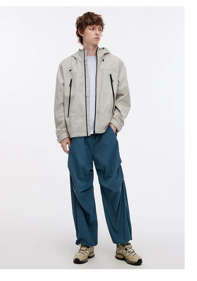 Semir Jacket Men Outdoor Sport Loose Hooded Patchwork Mesh 2025 Autumn Textured Top Menswear Clothing Jackets