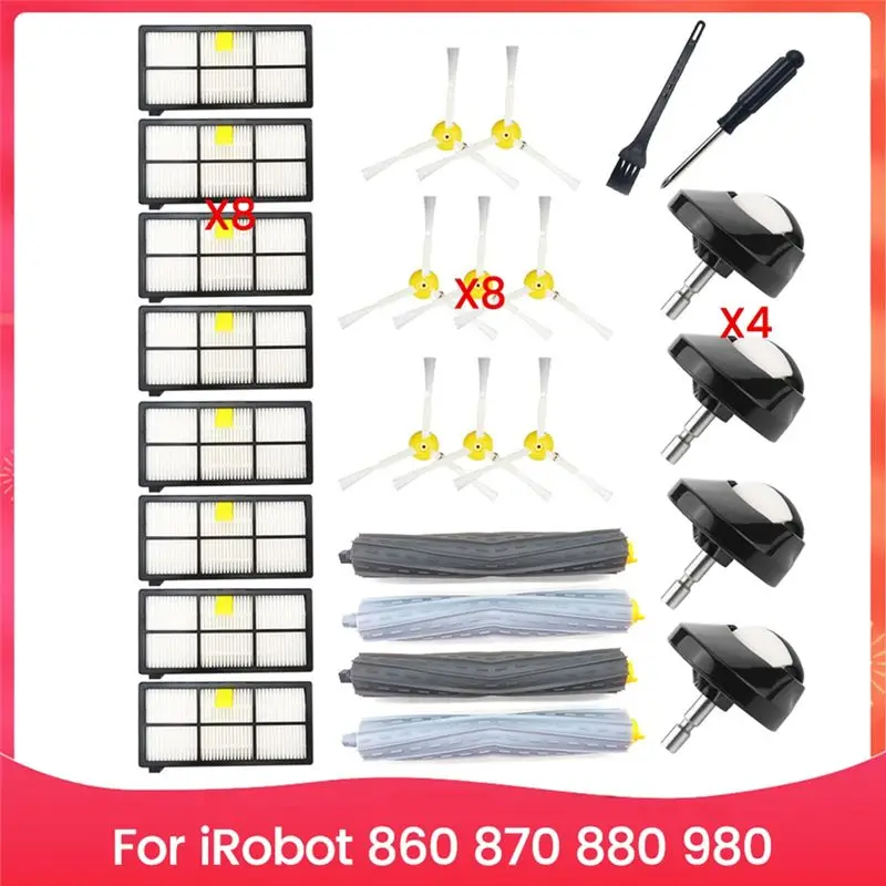 [a93z-】-26pcs-brush-filter-and-universal-wheel-for-irobot-860-870-880-980-vacuum-cleaner-accessories-replacement-parts