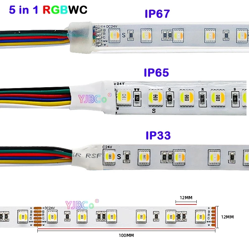 Imagem -04 - Alto Brilho Led Strip Light Fita Lâmpada Temperatura de Cor Smd 5050 dc 12v 24v 5m Rgb Mais Cct Smd 5050 60 96 Leds por m Rgb Mais cw ww Rgbwc