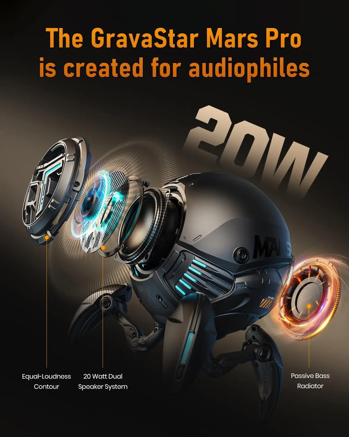 Mars Pro Portable Speaker RGB Deep Bass Loud Speaker 20H TWS Speaker For Party Outdoor