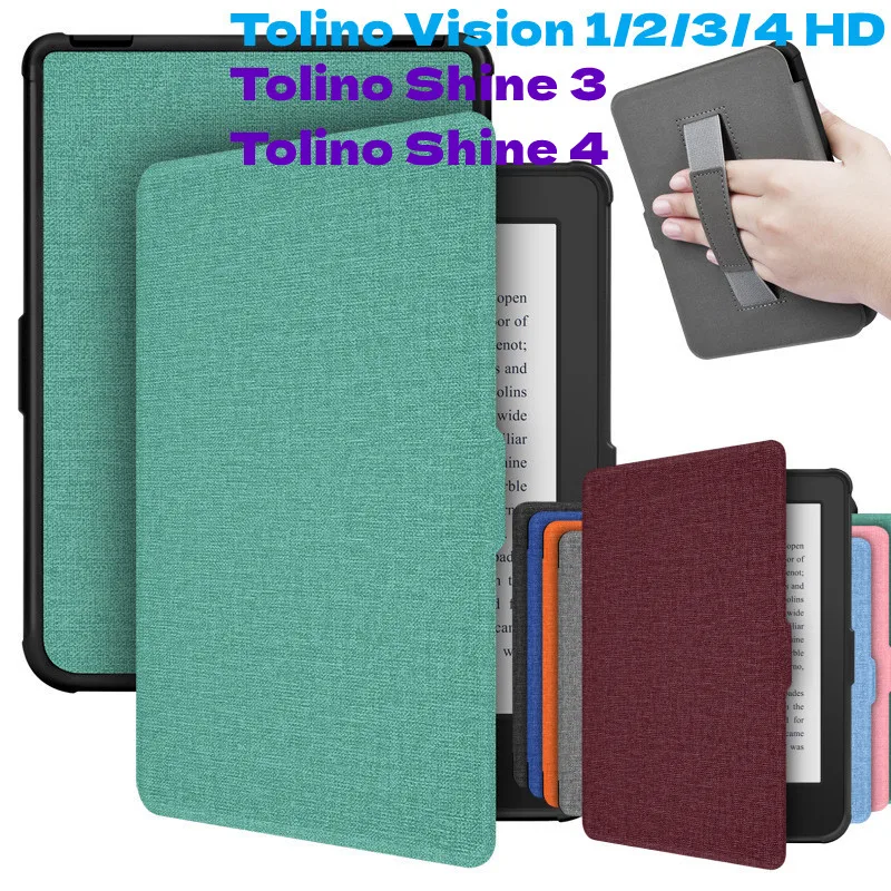 Cases for Tolino Vision 1/2/3/4 HD Reader Protective Cover for Tolino Shine 3/4 Shine4 2022 Ebook Smart Cover With Hand Strap